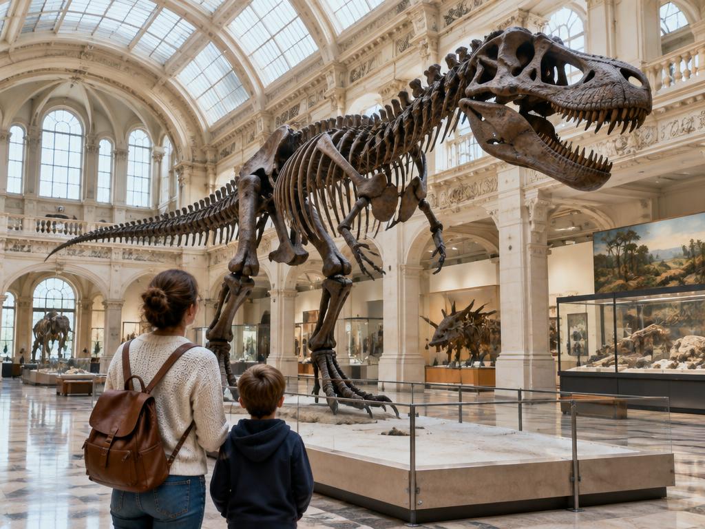 A family exploring a natural history museum